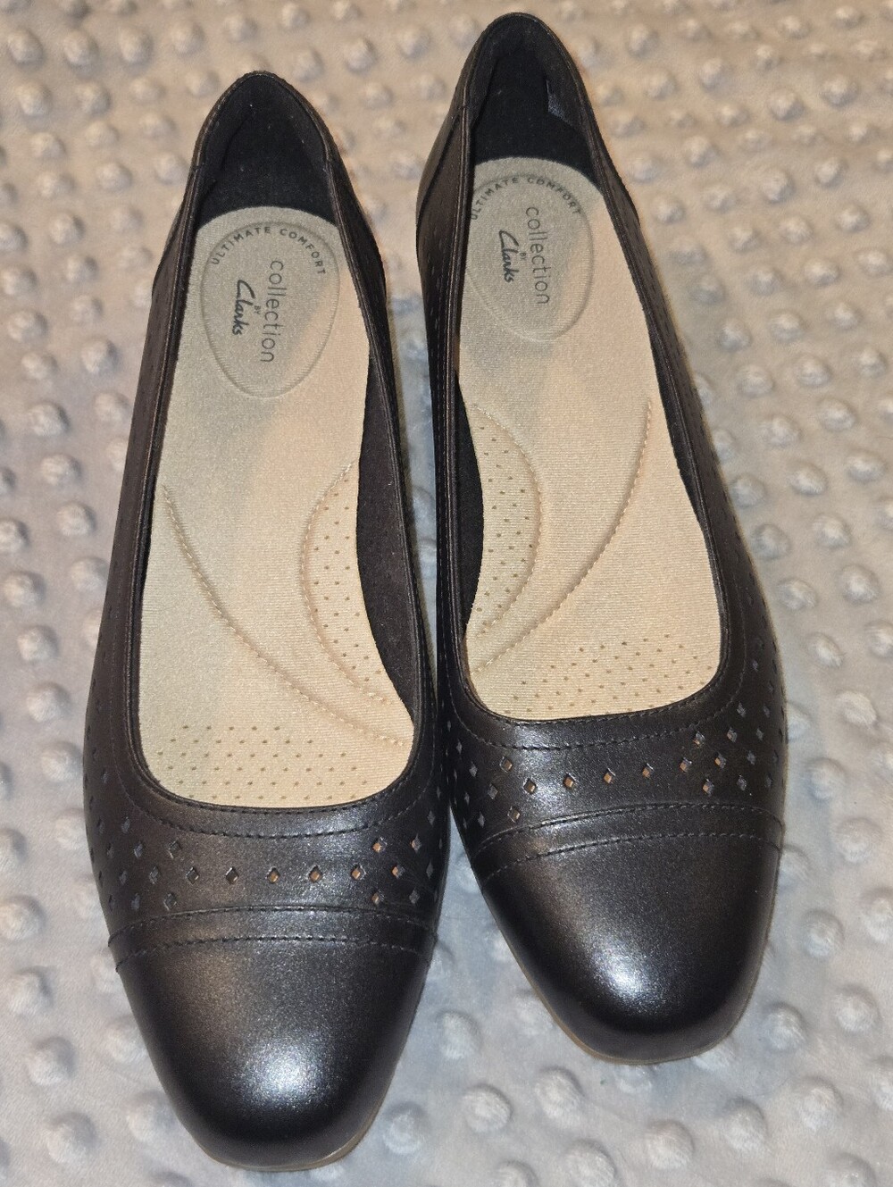 Clarks Women's Black Perforated Leather Slip-On Flats